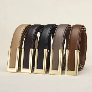 Ceintures femme en cuir véritable avec boucle dorée polie en cinq couleurs classiques