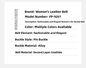 Detailed specifications chart for women genuine leather belt with alloy pin buckle