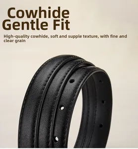Close-up of premium black cowhide leather belt showing natural texture and fine stitching