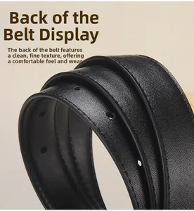 Detail of premium black leather belt showing lychee texture and smooth edge oiling finish
