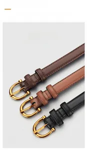 Genuine leather belts for women with vintage golden horseshoe buckles in three colors