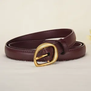 Women's Vintage Top Grain Cowhide Leather Belt Thin Waist Belt With Alloy Pin Buckle For Jeans Dresses Classic Accessories