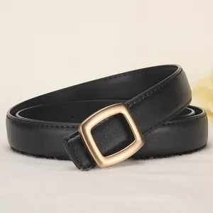 Women Genuine Leather Belt With Alloy Square Pin Buckle Minimalist Decorative Waistband For Jeans Dresses Casual Office Fashion