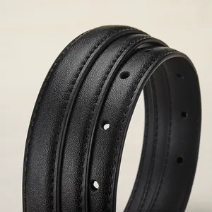 Black leather belt with lychee texture and double stitching detail for a premium casual look