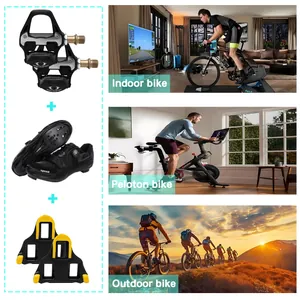 Set ciclismo SPD-SL con scarpe da strada nere, pedali clipless e tacchette gialle