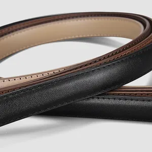 Genuine cowhide leather belt for women with elegant litchi texture and double stitching