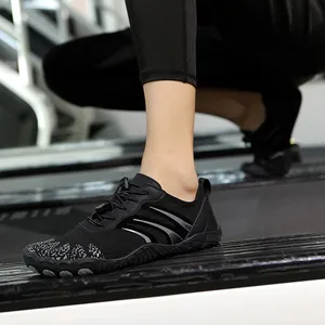 Black quick-dry barefoot water shoes with breathable mesh and anti-slip rubber sole