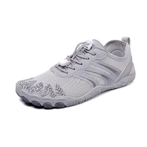 Light gray quick-dry five-finger water shoes with mesh upper and non-slip rubber sole