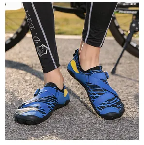 Detail of blue breathable mesh quick-dry water shoes with anti-slip rubber outsoles