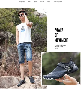 Vue détaillée de chaussures d'eau pour hommes avec mesh respirant et sangles velcro