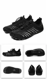 Detailed views of non-slip rubber soles and quick-lace system for outdoor wading shoes