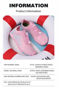 Detail of pink amphibious hiking shoe with blue ripple pattern and quick-dry mesh