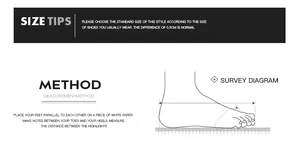 Size guide for outdoor beach shoes showing step-by-step foot length measurement instructions