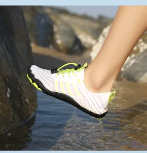 Action shot of quick-dry water shoes with breathable mesh and anti-slip rubber sole