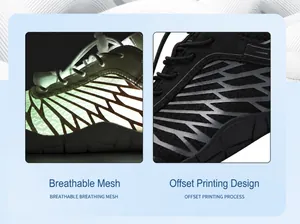 Detail of breathable mesh and stylish offset printing on these durable outdoor water shoes