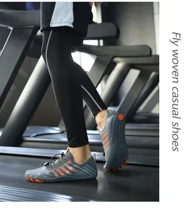Breathable fly woven outdoor shoes for hiking and water sports on a treadmill