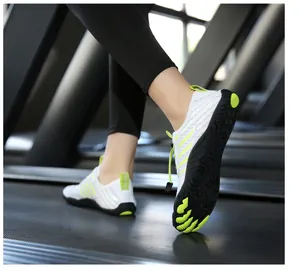 Outdoor water shoes in action on treadmill featuring breathable mesh and grip soles