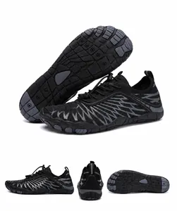 Black outdoor water shoes with non-slip rubber sole and quick-dry breathable mesh fabric