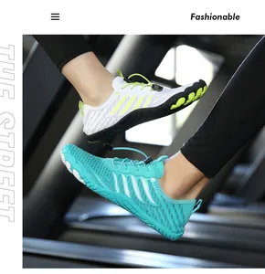 Quick-dry water shoes with non-slip rubber soles and drawstring on gym treadmill