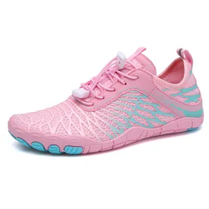 Pink and blue quick-dry water shoes with breathable mesh and elastic drawstring laces