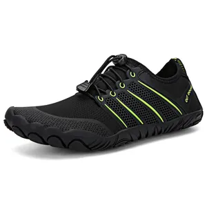 Outdoor barefoot water shoes in black and neon green with durable anti-slip rubber soles