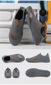 Detail grauer Outdoor-Wasserschuhe mit atmungsaktivem Mesh und rutschfester Gummisohle