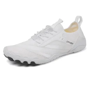 White quick-dry five-finger barefoot shoes with breathable mesh and sport toggle laces