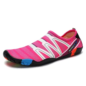 Pink and white wave pattern quick-dry water shoes with non-slip rubber sport sole