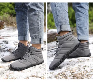 Macro detail of waterproof hiking boots with warm faux fur lining and anti-slip sole