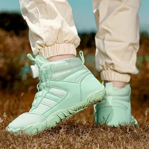 Waterproof mint green winter boots with rotary knob lacing and warm fleece lining