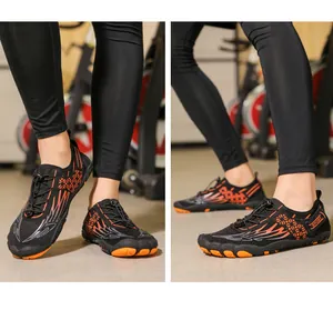 Outdoor barefoot shoes in black and orange with quick-dry mesh for hiking and swimming