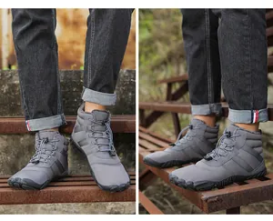 Detail of waterproof hiking boots with warm fleece lining and quick-lace system