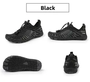 Dettagli scarpe da scoglio nere con mesh traspirante e lacci a trazione rapida