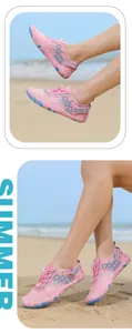 Detail showing pink mesh quick-dry water shoes with adjustable sport velcro strap