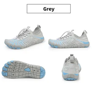 Dettagli scarpe da scoglio grigie per bambini con fori di drenaggio e tessuto a rete
