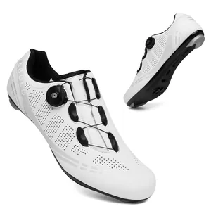 Zapatillas de ciclismo de carretera blancas con cierre rotativo y perforaciones láser de aire