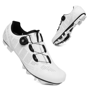 Zapatillas de ciclismo profesionales blancas con parte superior transpirable y cierre rotativo