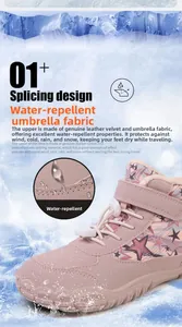Waterproof star-print fabric detail on pink winter boots showing water-resistant texture