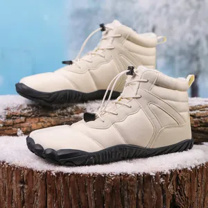 Waterproof Winter Snow Boots For Men Women Warm Plush Lining Outdoor Hiking Boots Anti-Slip Rubber Sole Drawstring Walking Shoes