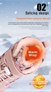 Detailed view of kids' winter snow boots with thick plush lining and drawstring closure
