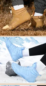 Detail showing rotating buckle system and warm fleece lining on waterproof winter boots
