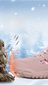 Pink winter barefoot shoes for kids with anti-collision rubber toe and warm lining