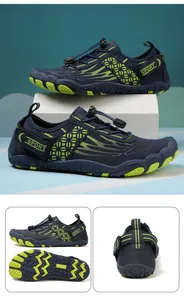 Detail of quick-dry water shoes featuring non-slip rubber soles and elastic speed laces
