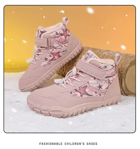 Pink waterproof children's snow boots with warm faux fur lining and non-slip rubber sole