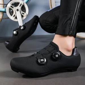 Matte black cycling shoes with dual rotary buckles and reflective heel for road biking