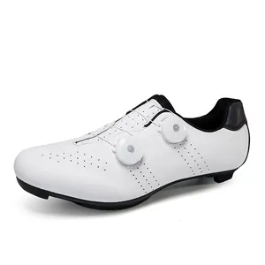 Professional white road cycling shoes with dual dial closure and breathable synthetic upper
