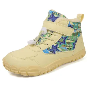 Waterproof barefoot winter boots for kids with warm fur lining and non-slip rubber soles
