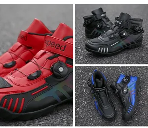 Details von wasserdichten Motorradstiefeln mit Drehverschluss und reflektierendem Design