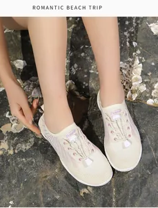 Detail of breathable quick-dry water shoes with adjustable drawstring and rubber sole