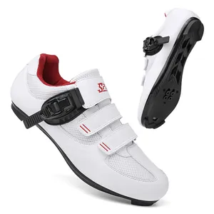 Chaussures de cyclisme blanches et rouges avec maille respirante et triple serrage